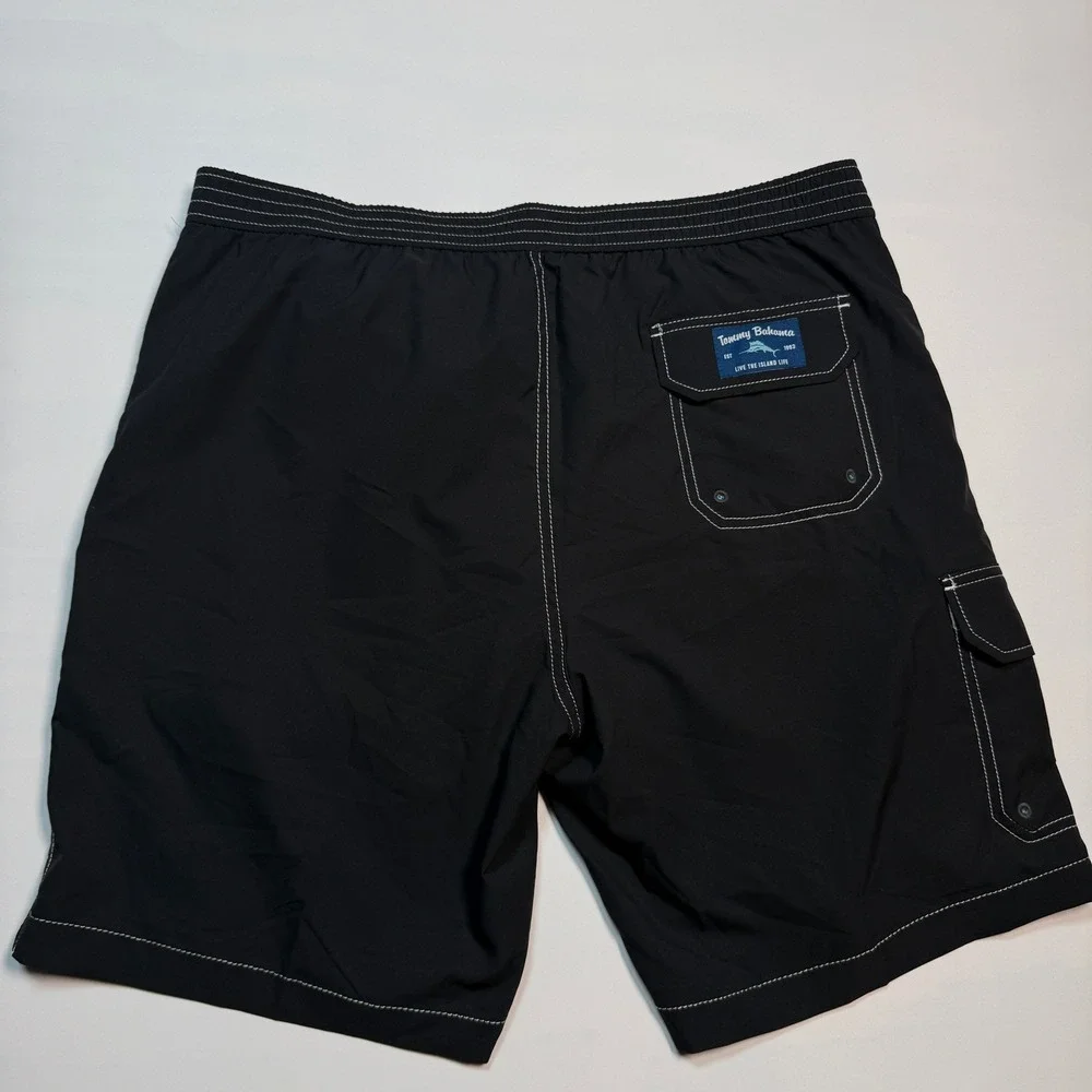 Tommy Bahama Mens XL Black Recycled Board Shorts Marlin Cargo Swim Trunk